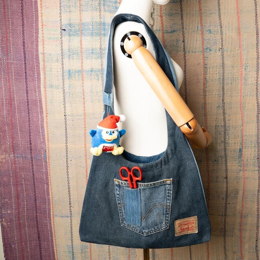 Upcycled Denim Shoulder Bag, Handmade One of a Kind Bag, Recycled Jeans Purse